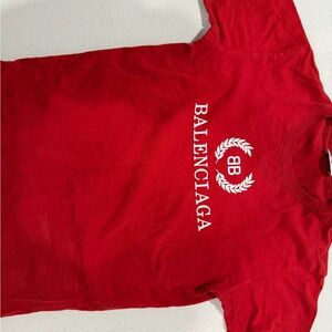 Balenciaga Red Tee with White Crest Logo